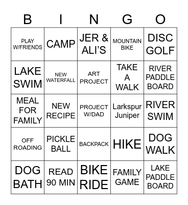 SUMMER FUN Bingo Card