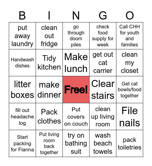 July 6th TO DO Bingo Card