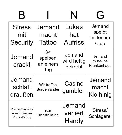 Maturareise 2026 Bingo Card