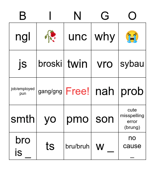 urban bingo Card