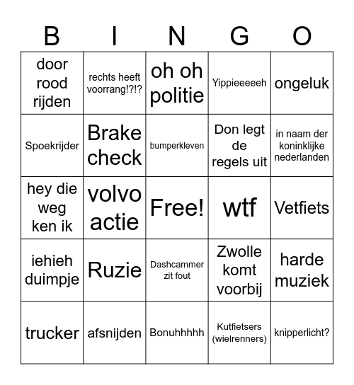 idioten op de weg Bingo Card