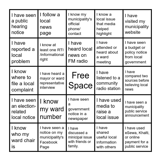 Local Media Bingo Card