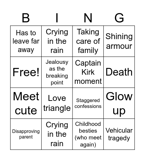 Cdrama Bingo Card
