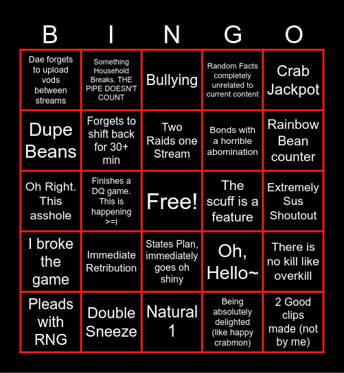 July's Dae Extra Shiny Beango Bingo Card