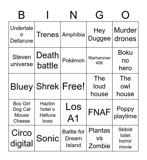 Fandoms autistas Bingo Card