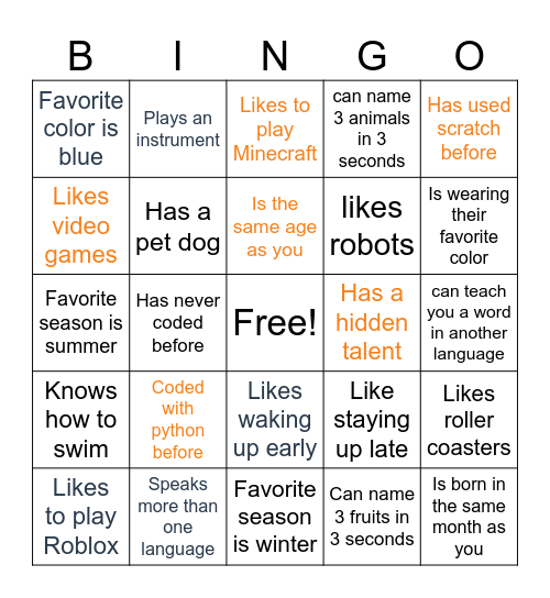 Find Someone Who..... Bingo Card
