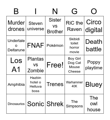 Fandoms autistas Bingo Card