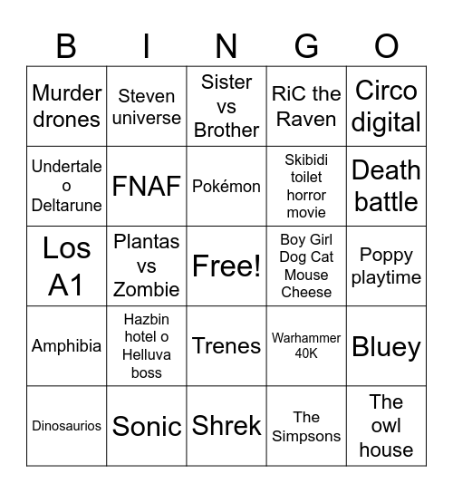 Fandoms autistas Bingo Card