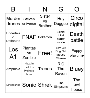 Fandoms autistas Bingo Card