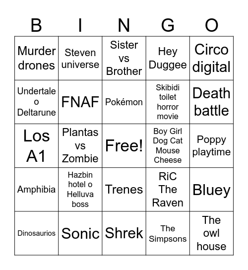 Fandoms autistas Bingo Card