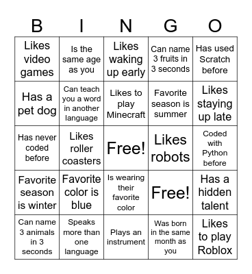 Untitled Bingo Card