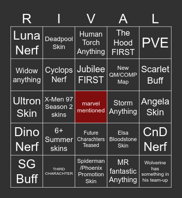 Rivals 9.0 stream bingo Card