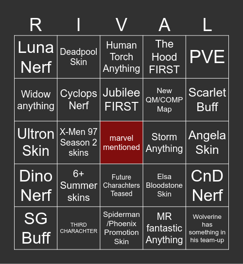 Rivals 9.0 stream bingo Card