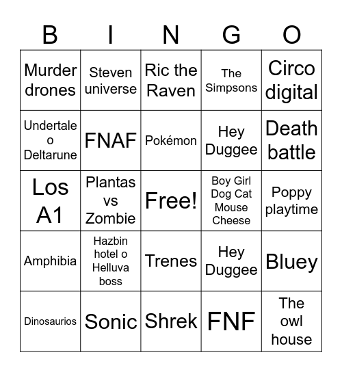 Fandoms autistas Bingo Card