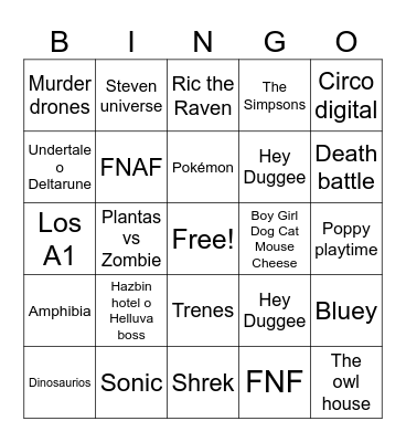 Fandoms autistas Bingo Card