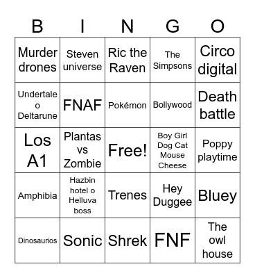 Fandoms autistas Bingo Card