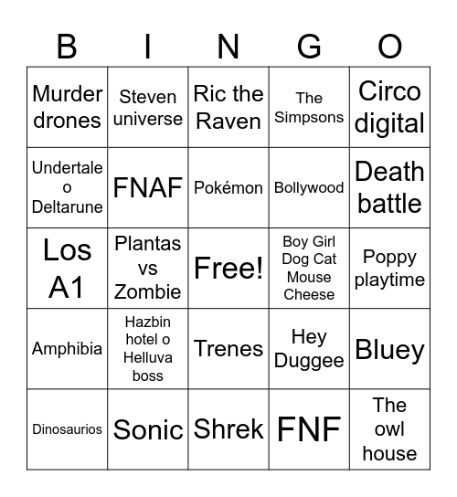 Fandoms autistas Bingo Card