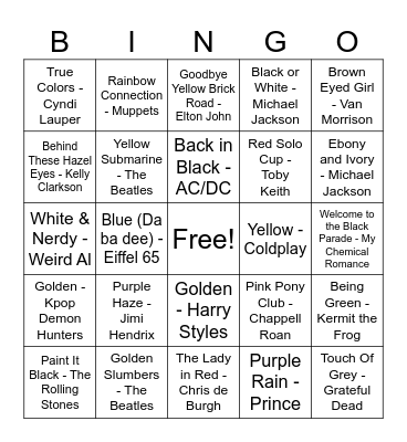 Color Bingo Card