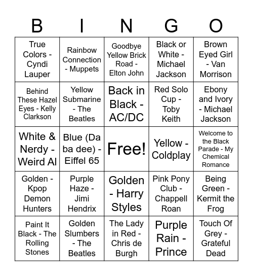 Color Bingo Card