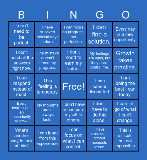 Positive Reframe Bingo Card