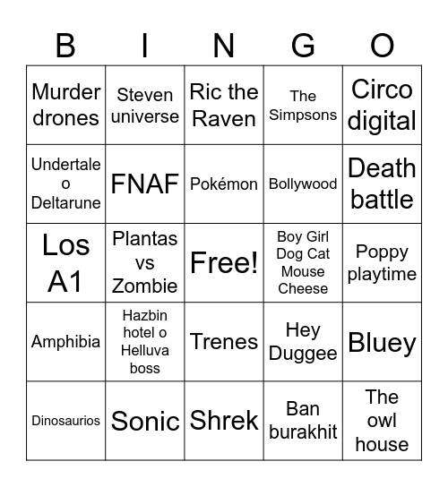 Fandoms autistas Bingo Card