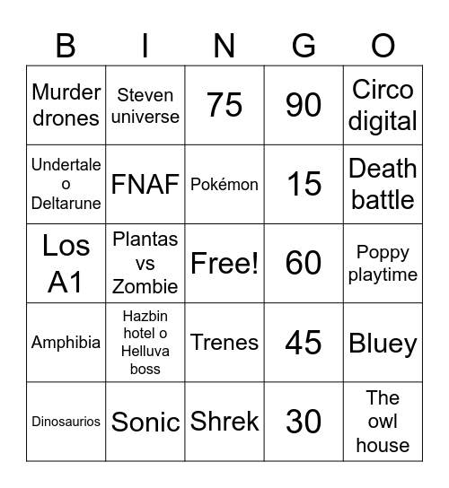 Fandoms autistas Bingo Card