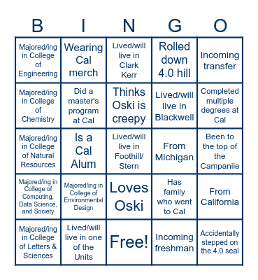 UC Berkeley Summer Welcome Party Bingo Card