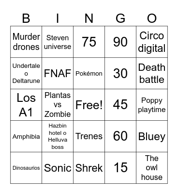 Fandoms autistas Bingo Card