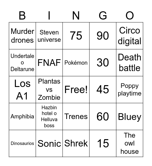 Fandoms autistas Bingo Card