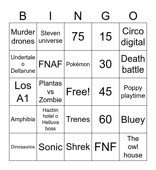 Fandoms autistas Bingo Card