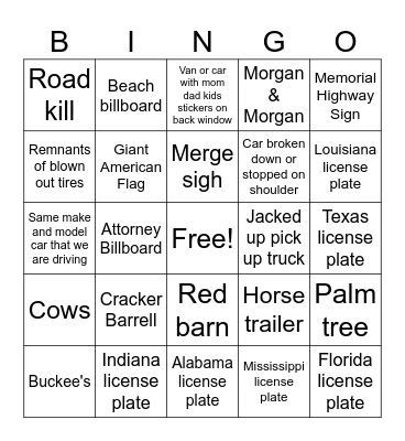 Florida Trip Bingo Card