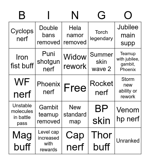Season 9 Bingo Card