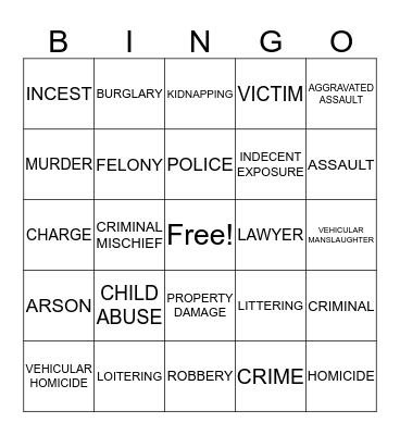 ABC's OF CRIME Bingo Card