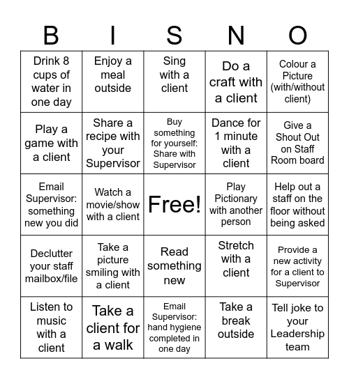 BISNO WELLNESS BINGO Card