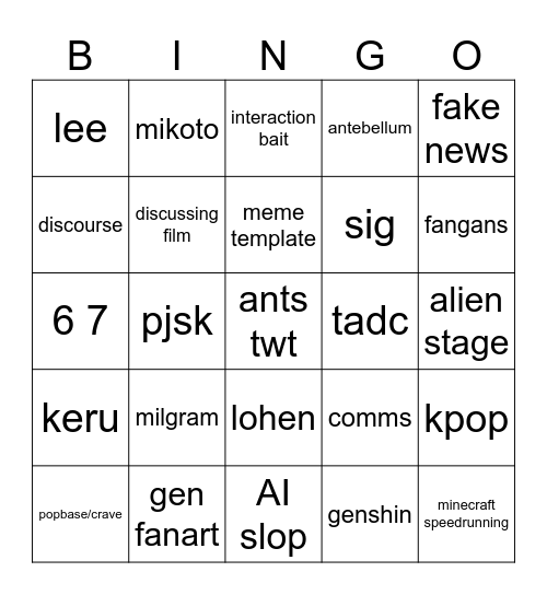 Untitled Bingo Card