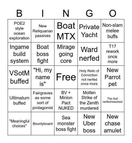 Path of Exile: Curse of the Allflame Bingo Card