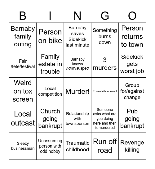Midsomer Murders Bingo Card