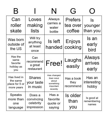 Find Someone Who... Bingo Card