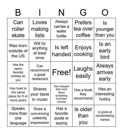 Find Someone Who... Bingo Card