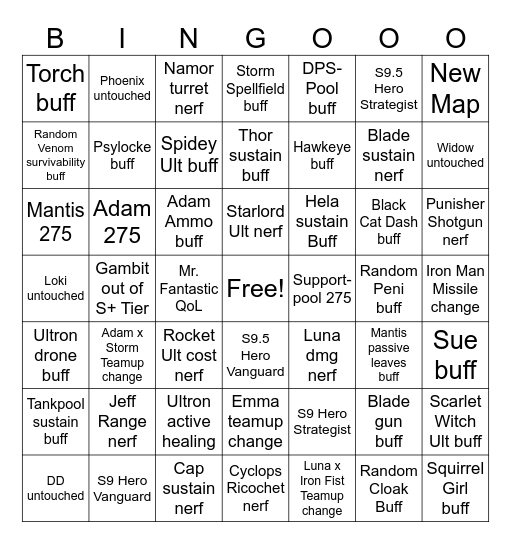 Season 9 Bingo Card