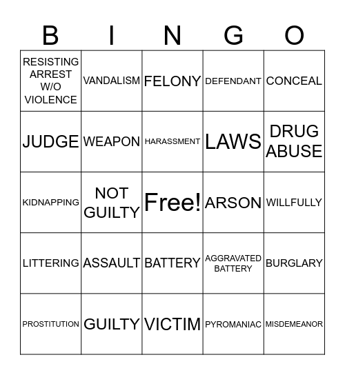 ABC's OF CRIME Bingo Card