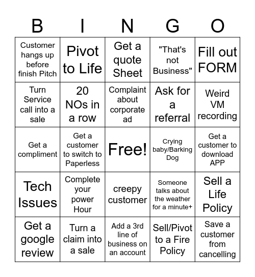 INSURANCE Bingo Card