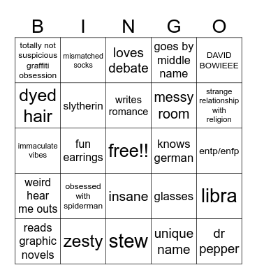 Spider-Snow Bingo Card