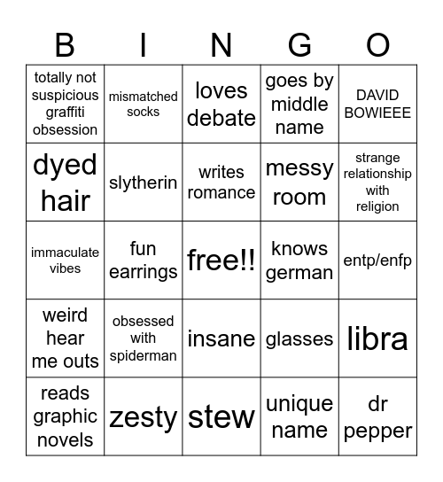 Spider-Snow Bingo Card