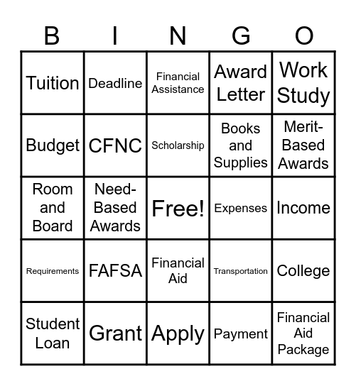 Financial Aid Bingo Card
