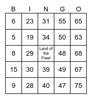 8th of July Bingo Card