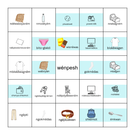 nin ma i yawen (poss.) Bingo Card