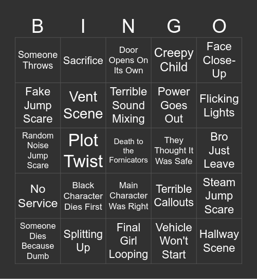 Horror Movie Bingo Card