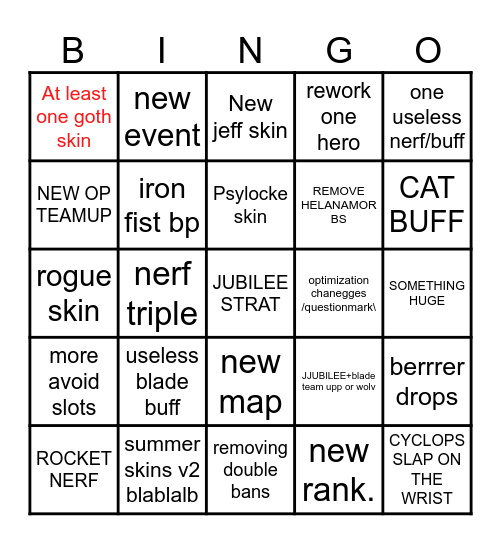 MARVEL RIVALS S9 Bingo Card