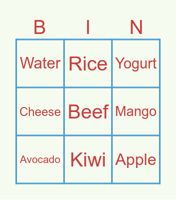 Food Bingo Card